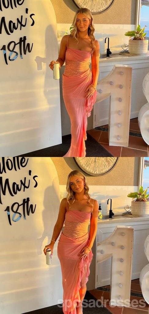 Sexy Pink Mermaid Spaghetti Straps Long Party Prom Dresses Ideas,Evening Gowns,13754