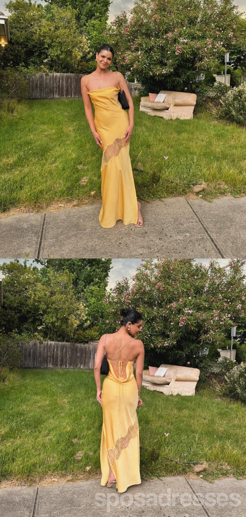 Gorgeous Yellow Mermaid Spaghetti Straps Long Party Prom Dresses Ideas,Evening Gowns,13886