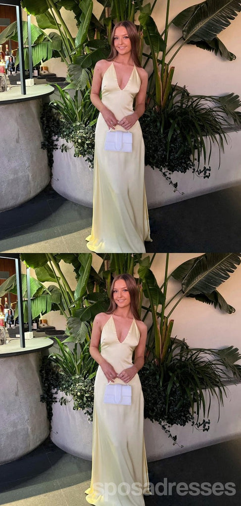 Sexy Yellow V-neck Halter Long Party Prom Dresses Ideas,Evening Gowns,13810