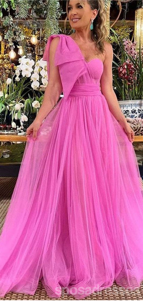 Elegant Hot Pink A-line One Shoulder Maxi Long Party Prom Dresses,Evening Dress,13478