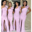 Elegant Mermaid One Shoulder Side Slit Maxi Long Bridesmaid Dresses For Wedding Party,WG1811