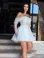 Sparkly A-line Off Shoulder Mini Short Prom Homecoming Dresses,Party Dress,CM1039