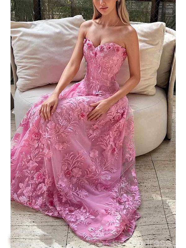 Gorgeous Pink A-line Sweetheart Long Party Prom Dresses To Impress,Evening Gowns,13929