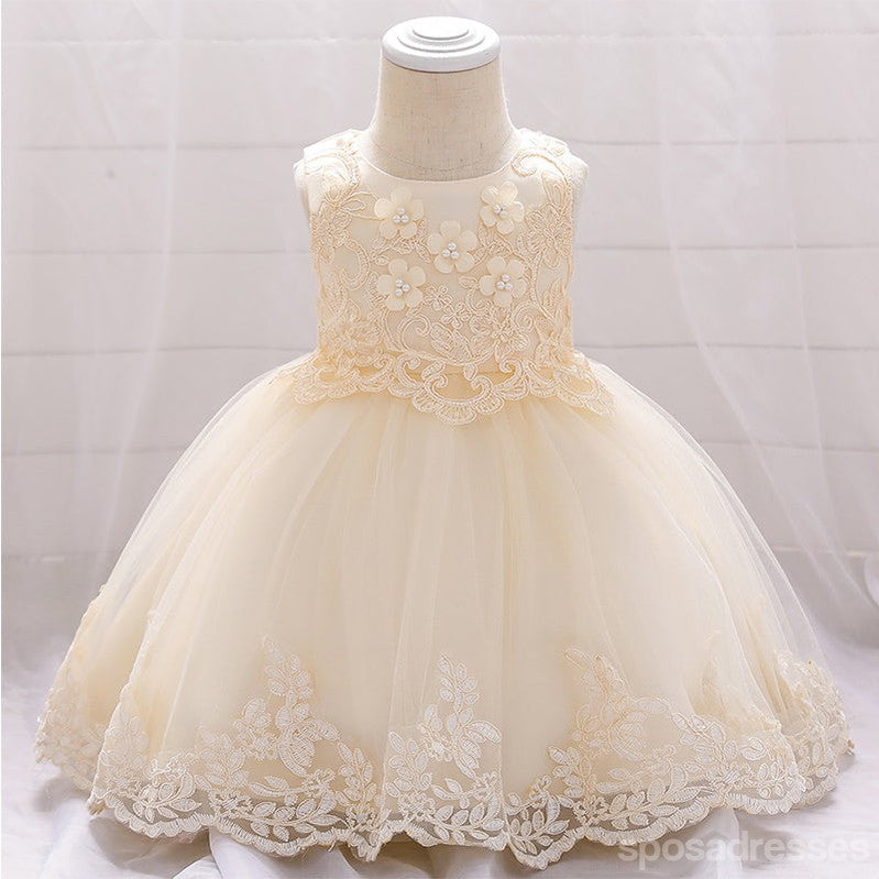 Sweet Champagne A-line Long Flower Girl Dresses, Cute Junior Girl Dresses, FG0198