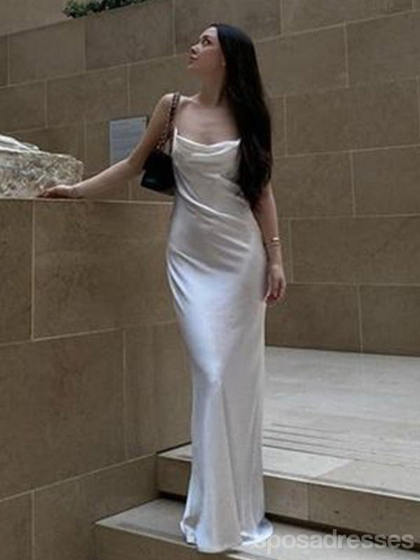 Simple White Sheath Spaghetti Straps Long Party Prom Dresses Ideas,Evening Gowns,13716