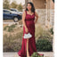 Sexy Burgundy Mermaid Side Slit Maxi Long Bridesmaid Dresses For Wedding,WG1772