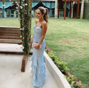 Sexy New Arrival Blue Spaghetti Straps Sheath Maxi Long Party Prom Dresses ,13302