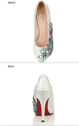 Fashion Handmade Rhinestone High Heels Pointed Toe Crystal Wedding Bridal Shoes, S024