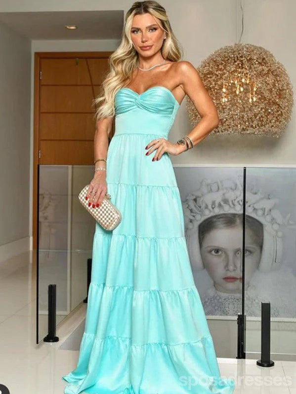 Simple A-line Sweetheart Strapless Maxi Long Party Prom Dresses Online,13337