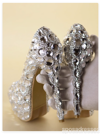 Women's Wedding Shoes Decorative Heel Wedding Heels Bridal Shoes With Beading,H81