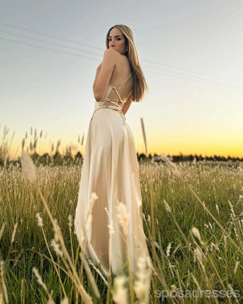 Sexy A-line Spaghetti Straps Side Slit Long Party Prom Dresses,Evening Dress,13498