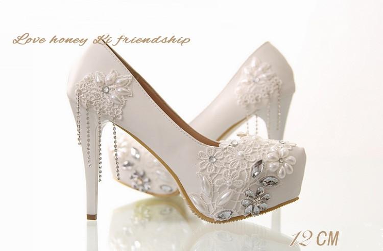 Lace Pearls Women Wedding Bridal Shoes With Pointed Toes, S019