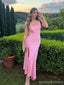 Sexy Pink Mermaid One Shoulder Side Slit Maxi Long Party Prom Dresses,Evening Dress Online,13416