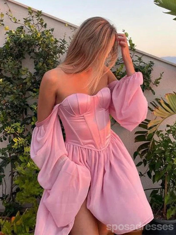 Pretty Pink A-line Off Shoulder Mini Short Prom Homecoming Dresses,Party Dress,CM1042