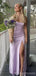 Simple Purple Mermaid Spaghetti Straps Side Slit Maxi Long Bridesmaid Dresses,WG1871