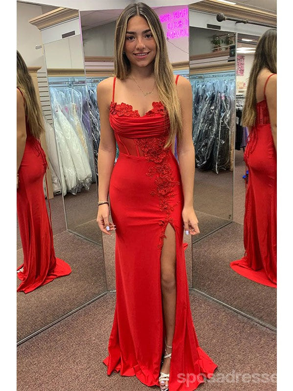 Pretty Red Mermaid Spaghetti Straps Long Party Prom Dresses Ideas,Evening Gowns,13863