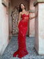 Sexy Red Mermaid Spaghetti Straps Maxi Long Party Prom Dresses,Evening Dress,13486