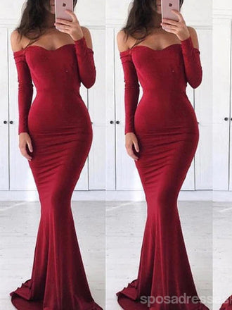 Sencilla Hombro de Manga Larga Rojo Sirena de Noche, vestidos de fiesta, Vestidos Popular Rojos de Fiesta vestidos de fiesta, Vestidos de encargo Largo Vestidos de fiesta, Hoteles de Formal, vestidos de fiesta, Vestidos 17201