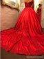 Πολυτελή λουριά σπαγγέτι φωτεινό κόκκινο Α-line μακριά φορέματα χορού βραδιού, 17614