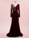 Elegant Mermaid Dark Red V-neck Maxi Long Party Prom Dresses,Evening Dress,13523