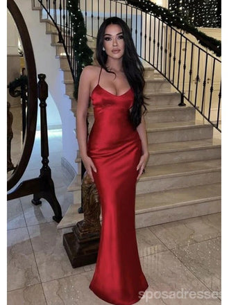 Sexy Red Mermaid Spaghetti Straps Maxi Long Party Prom Dresses,Evening Dress,13348