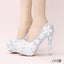 Handmade High Heels Round Toe Blue Lace Crystal Wedding Shoes, S0040