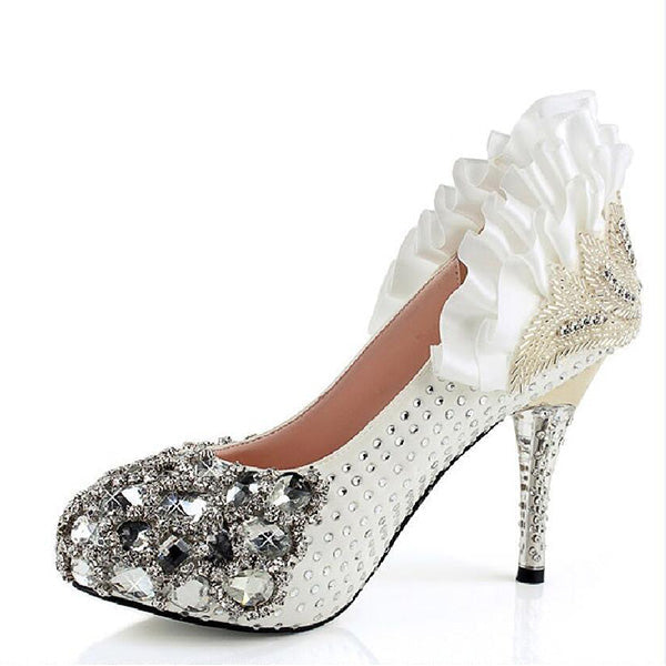 Popular Handmade Rhinestone High Heels Pointed Toe Crystal Wedding Shoes, S002