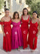 Red and Fuchsia Mismatched Ruffle Chiffon Satin Bridesmaid Dresses 26051