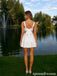 White Floral Jacquard V-Neck Tie Back Mini Homecoming Dress 26073