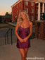 Plum Satin Rhinestone Bust Lace-Up Back Homecoming Dress 26079