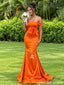 Burnt Orange Satin Off the Shoulder Mermaid Bridesmaid Dress BD26001