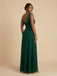 Dark Green Chiffon One Shoulder Draped High Slit Bridesmaid Dress 26033