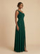 Dark Green Chiffon One Shoulder Draped High Slit Bridesmaid Dress 26033