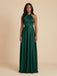 Dark Green Satin Halter High Neck Bow Back Bridesmaid Dress 26034