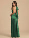 Emerald Green Satin Halter Ruched High Slit Bridesmaid Dress 26027