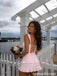 Pink Strap Ruffle Tiered Corset Mini Homecoming Dress 26066