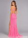 Hot Pink Sequin High Slit Open Back Fitted Prom Dress PD26005