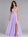Lavender Lace Applique Corset High Slit Tulle A Line Prom Dress PD26006