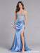Dusty Blue Beaded Corset High Slit Satin Mermaid Prom Dress PD26008