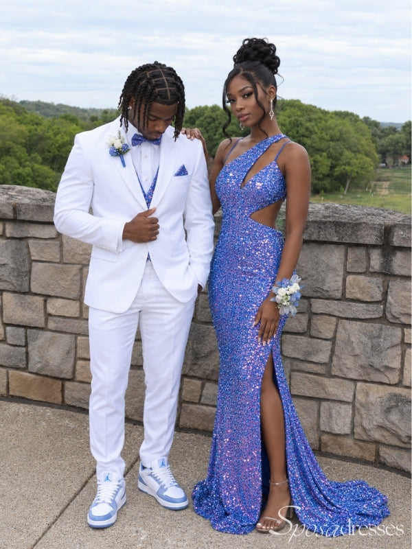 Asymmetric Cutout Sequin High Slit Mermaid Prom Dress PD26016