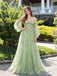 Sage Green Floral Embroidered Tulle Off the Shoulder Corset Prom Dress PD26024