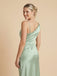 Sage Green Satin Asymmetrical Cowl Neck Ruched Bridesmaid Dress 26035