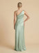Sage Green Satin Asymmetrical Cowl Neck Ruched Bridesmaid Dress 26035