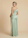 Sage Green Satin Asymmetrical Cowl Neck Ruched Bridesmaid Dress 26035