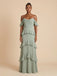 Sage Green Chiffon Off The Shoulder Tiered Ruffle Bridesmaid Dress 26031
