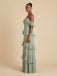 Sage Green Chiffon Off The Shoulder Tiered Ruffle Bridesmaid Dress 26031