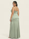 Sage Green Satin Spaghetti Strap Corset Twist High Slit Bridesmaid Dress 26026