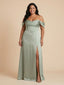 Sage Green Satin Off The Shoulder Corset High Slit Bridesmaid Dress 26030