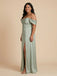 Sage Green Satin Off The Shoulder Corset High Slit Bridesmaid Dress 26030