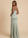 Sage Green Bridesmaid Dress Satin Spaghetti Strap Twist Front High Slit 26025